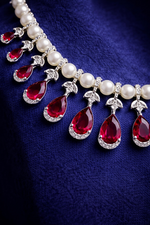 Ruby Red Pearl & American Diamond Necklace Set (MAN05)