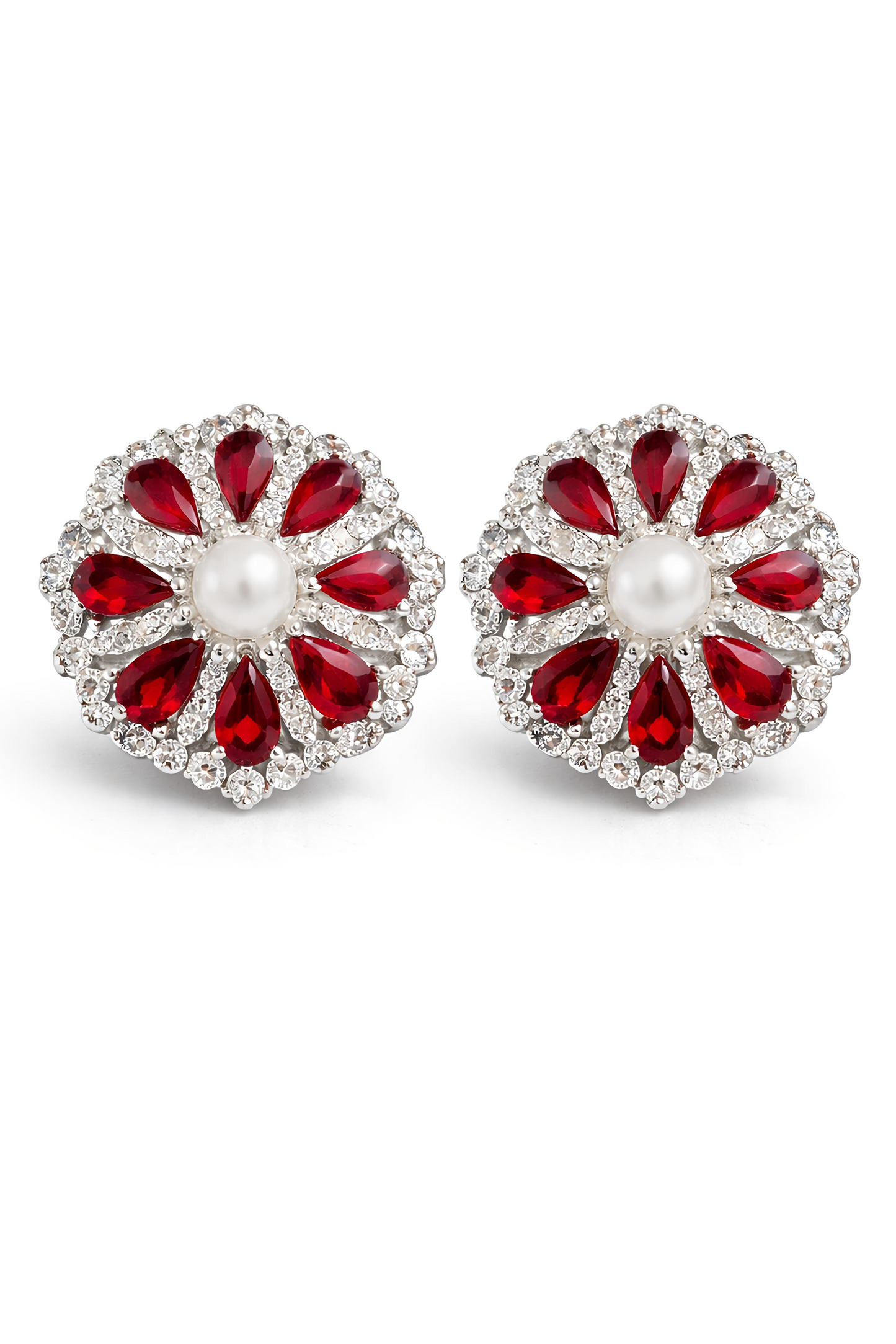 Ruby Red Pearl & American Diamond Necklace Set (MAN05)