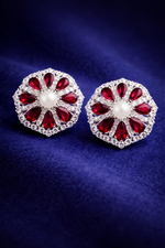 Ruby Red Pearl & American Diamond Necklace Set (MAN05)