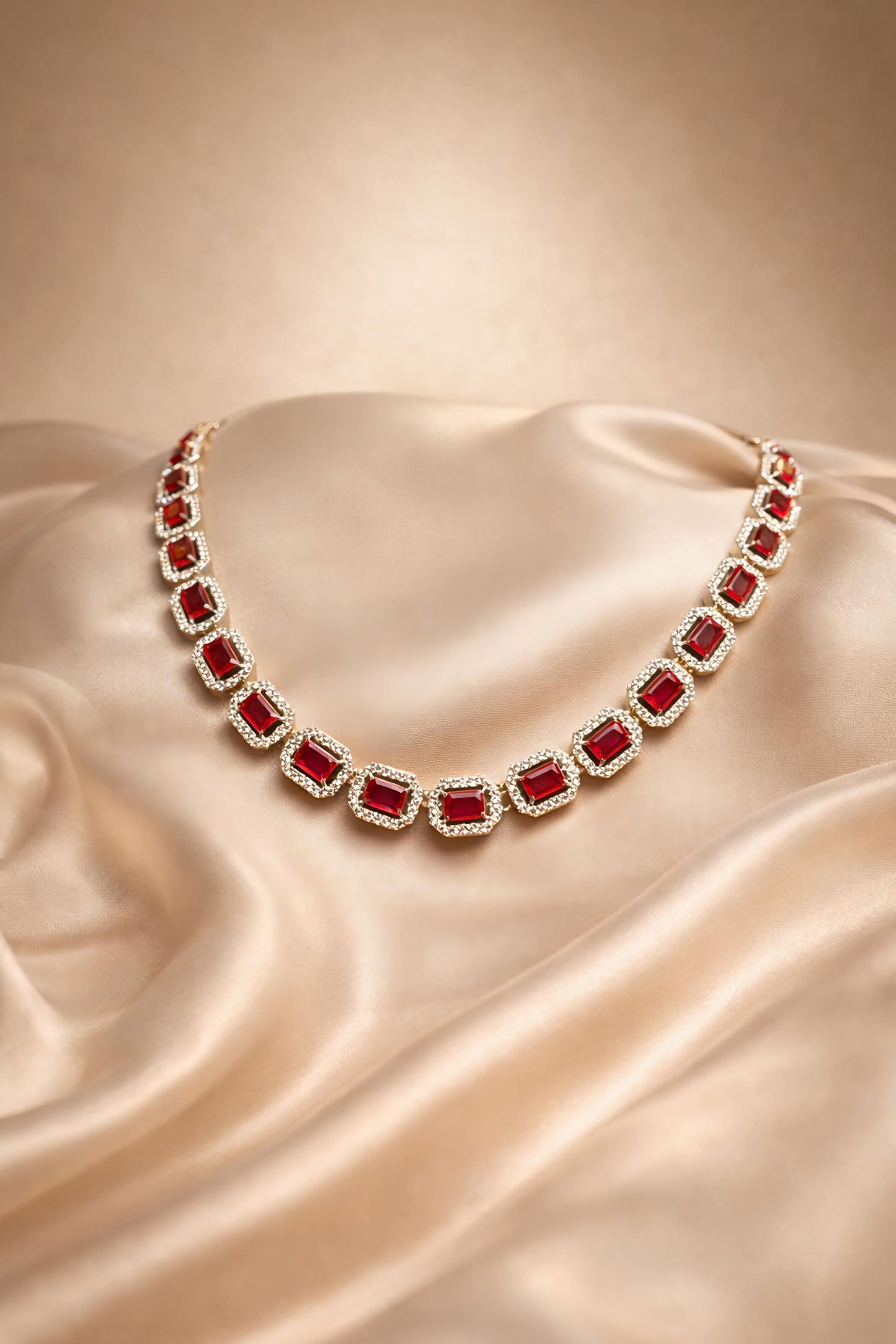 Luxury Ruby Red Stone Necklace Set (MAN02)