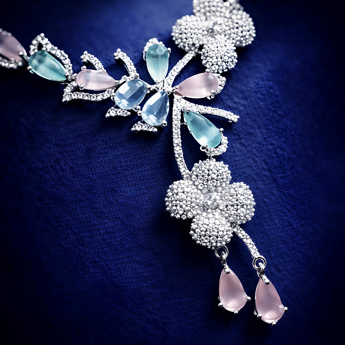 Pastel Floral American Diamond Necklace Set (MAN07)