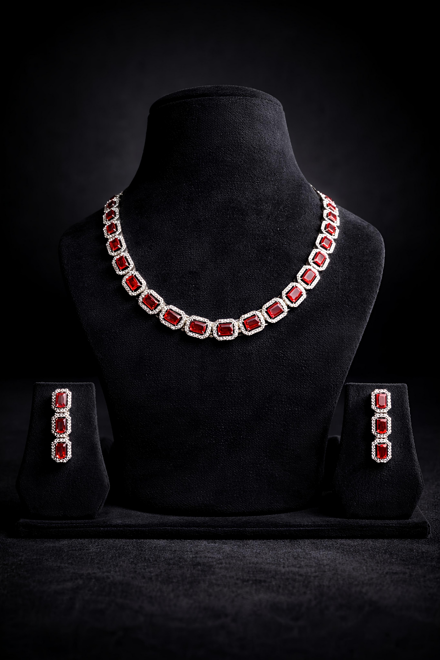 Luxury Ruby Red Stone Necklace Set (MAN02)