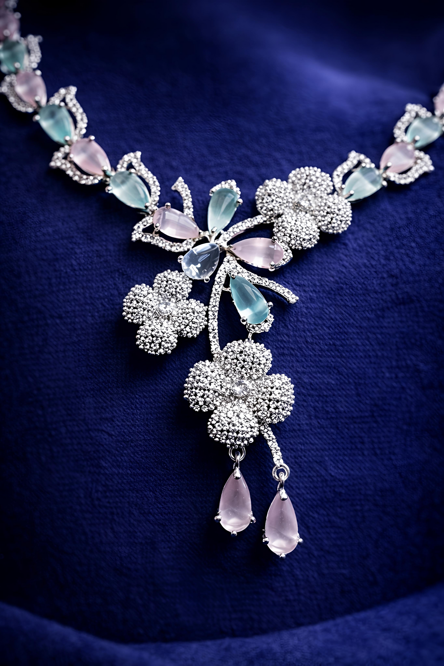 Pastel Floral American Diamond Necklace Set (MAN07)