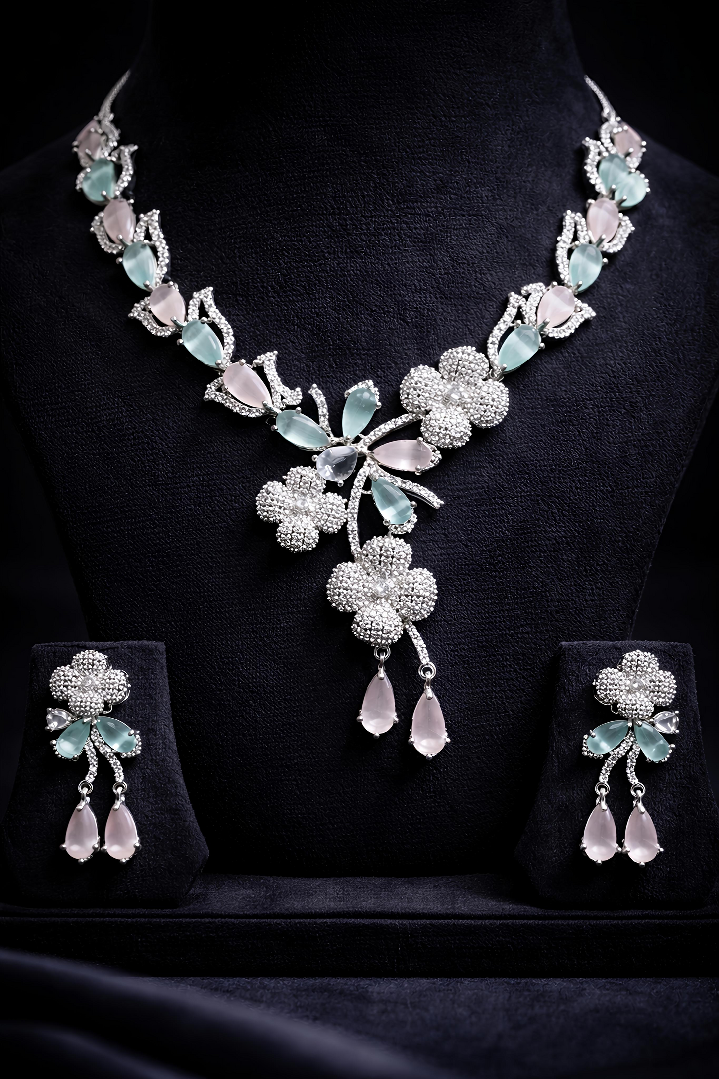 Pastel Floral American Diamond Necklace Set (MAN07)