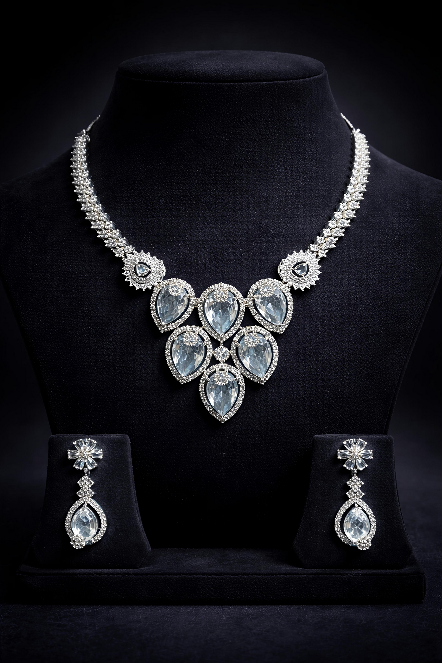 Luxury Crystal Drop American Diamond Necklace Set (MAN06)