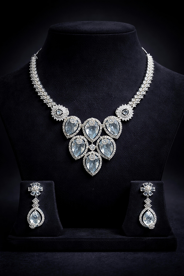 Luxury Crystal Drop American Diamond Necklace Set (MAN06)