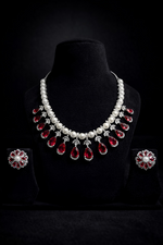 Ruby Red Pearl & American Diamond Necklace Set (MAN05)