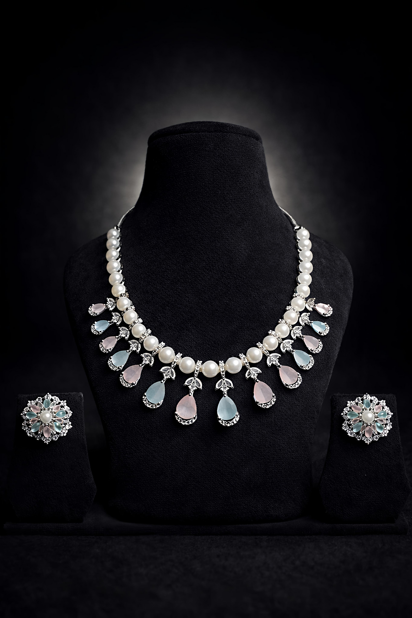 Luxury Pearl Pastel Stone Necklace Set (MAN04)