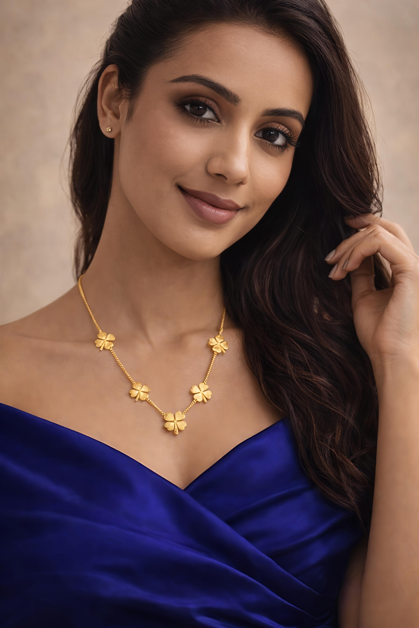 Elegant Gold Plated Clover Charm Necklace (WPS10)