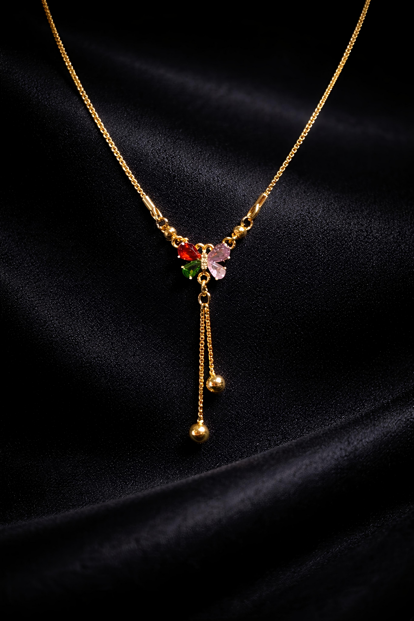 Elegant Gold Plated Multicolor Butterfly Pendant Necklace (WPS2)