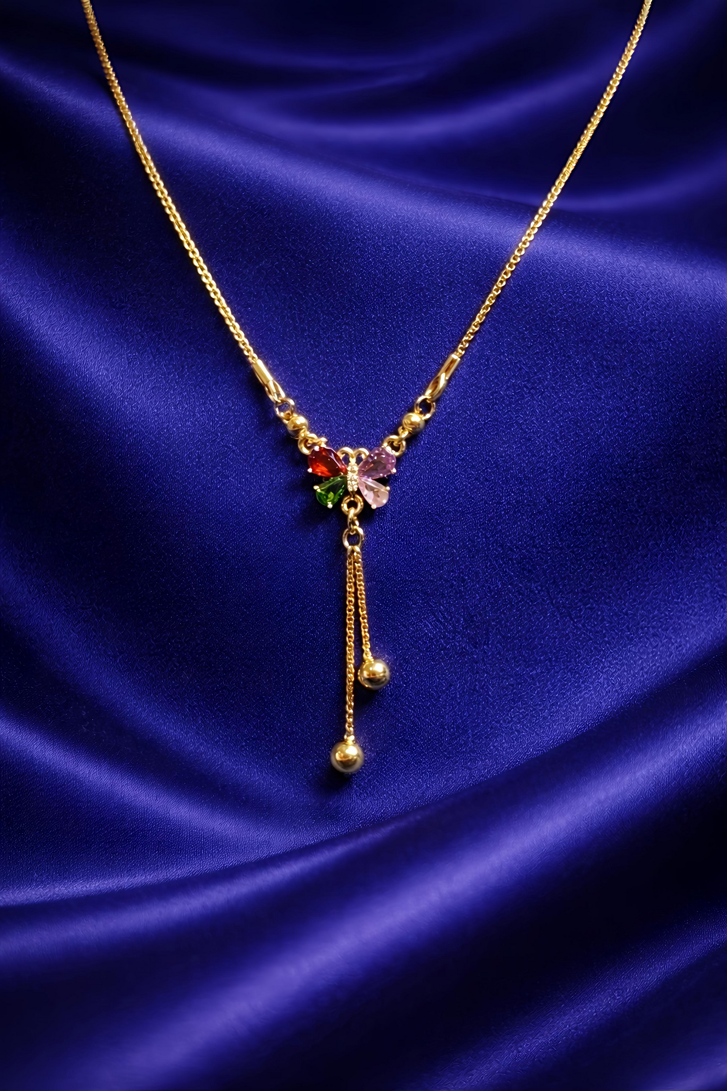 Elegant Gold Plated Multicolor Butterfly Pendant Necklace (WPS2)