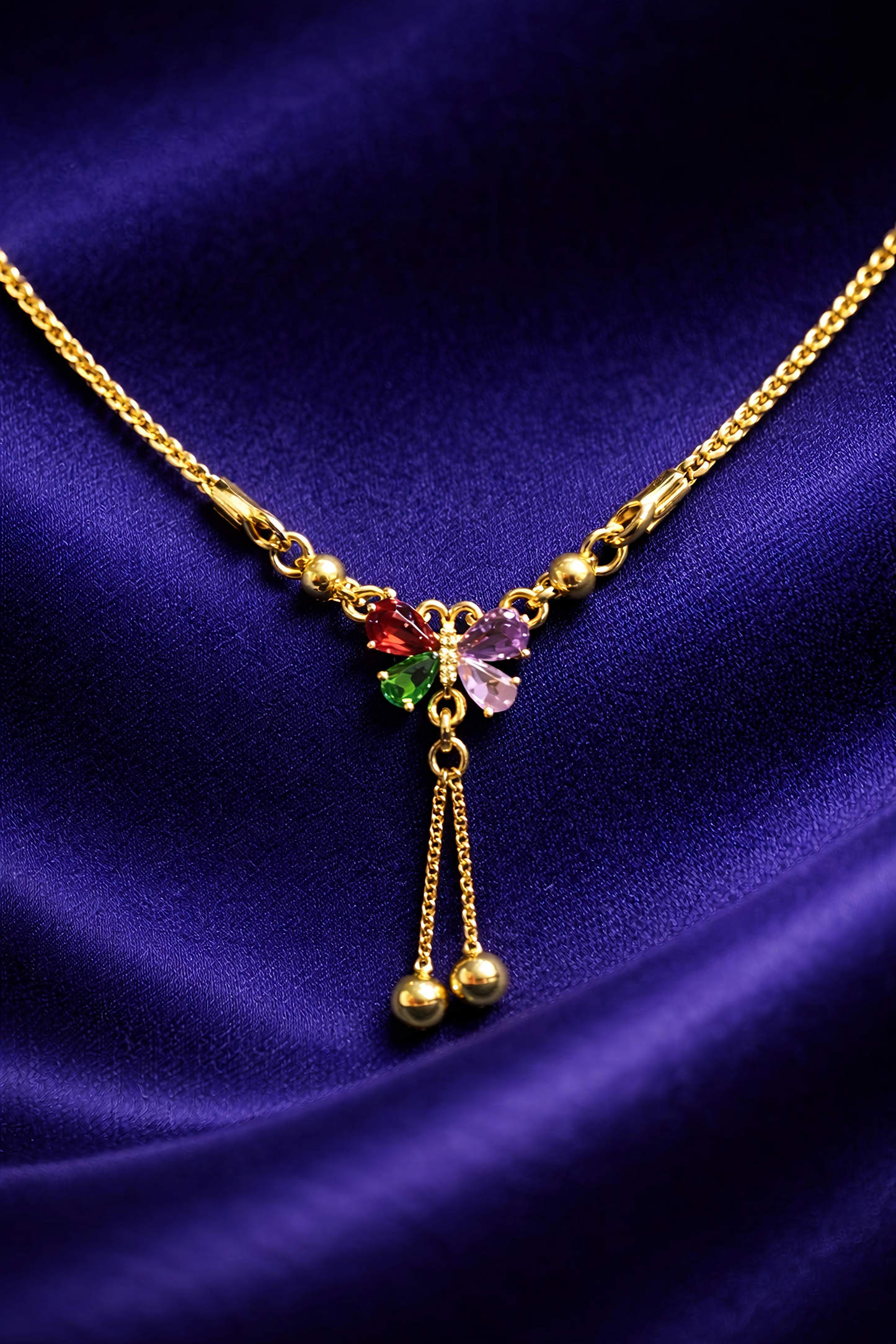 Elegant Gold Plated Multicolor Butterfly Pendant Necklace (WPS2)