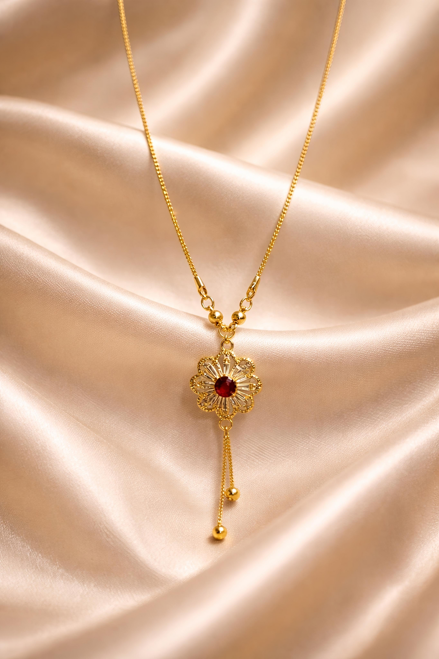 Elegant Gold Plated Floral Tassel Pendant Necklace (WPS9)
