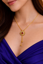 Elegant Gold Plated Floral Tassel Pendant Necklace (WPS9)