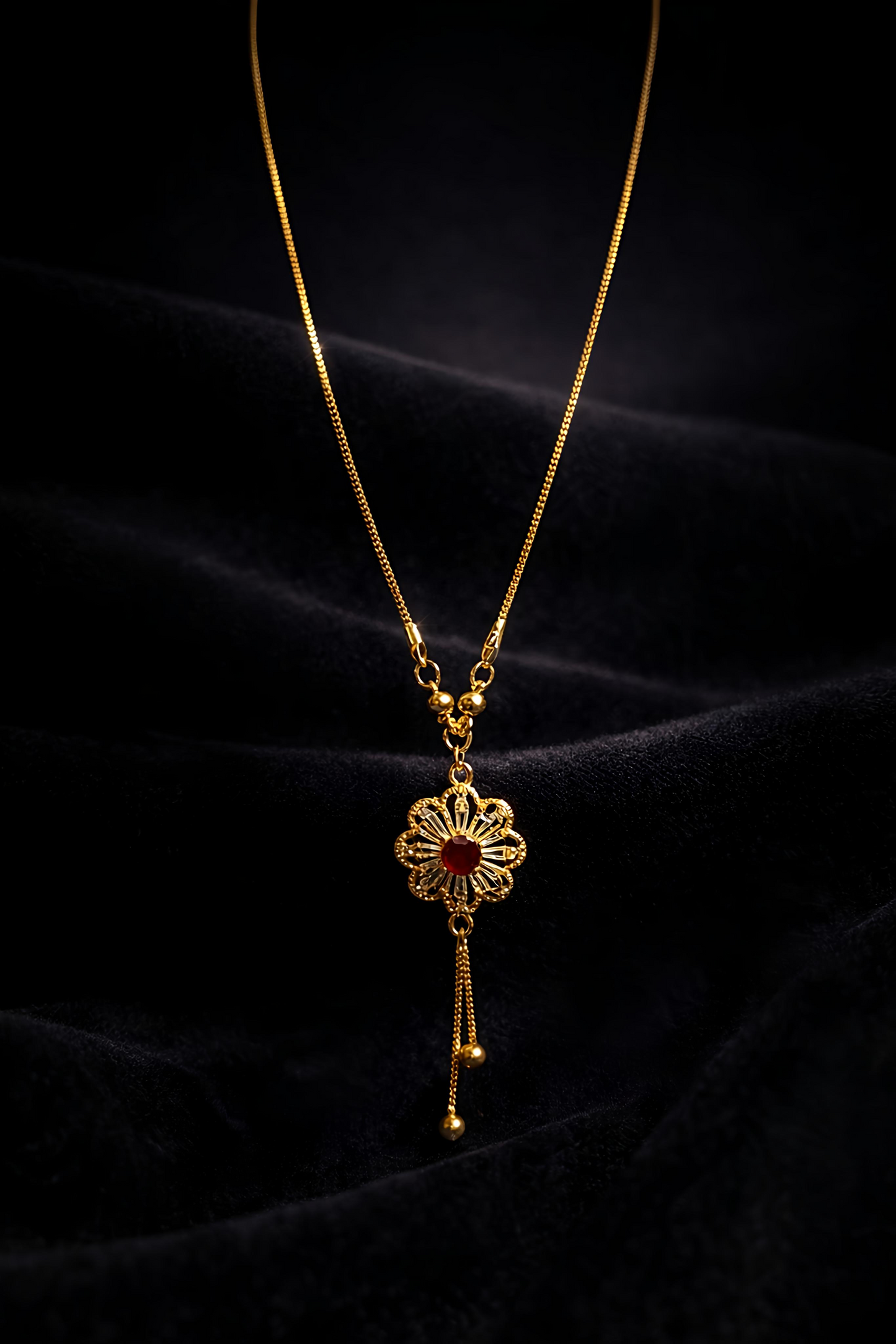 Elegant Gold Plated Floral Tassel Pendant Necklace (WPS9)