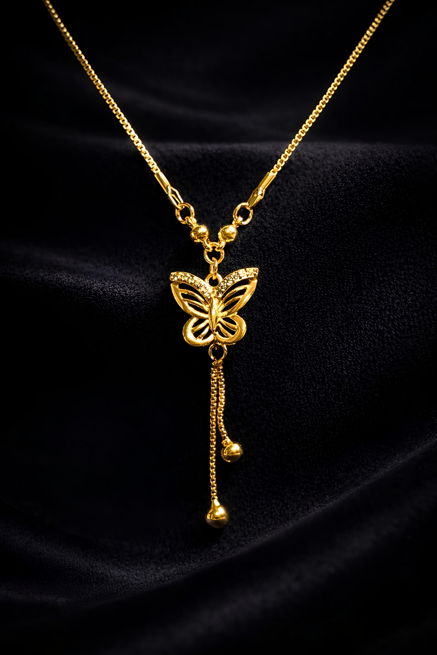 Elegant Gold Plated Butterfly Tassel Pendant Necklace (WPS5)