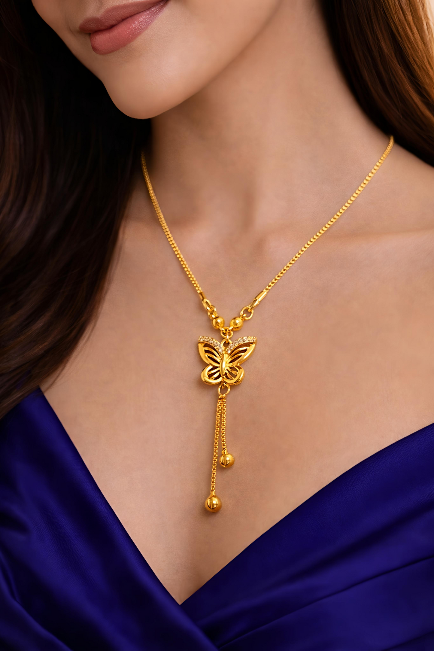 Elegant Gold Plated Butterfly Tassel Pendant Necklace (WPS5)