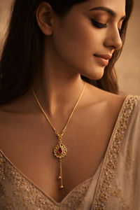 Elegant Gold Plated Ruby Drop Pendant Necklace (WPS1)