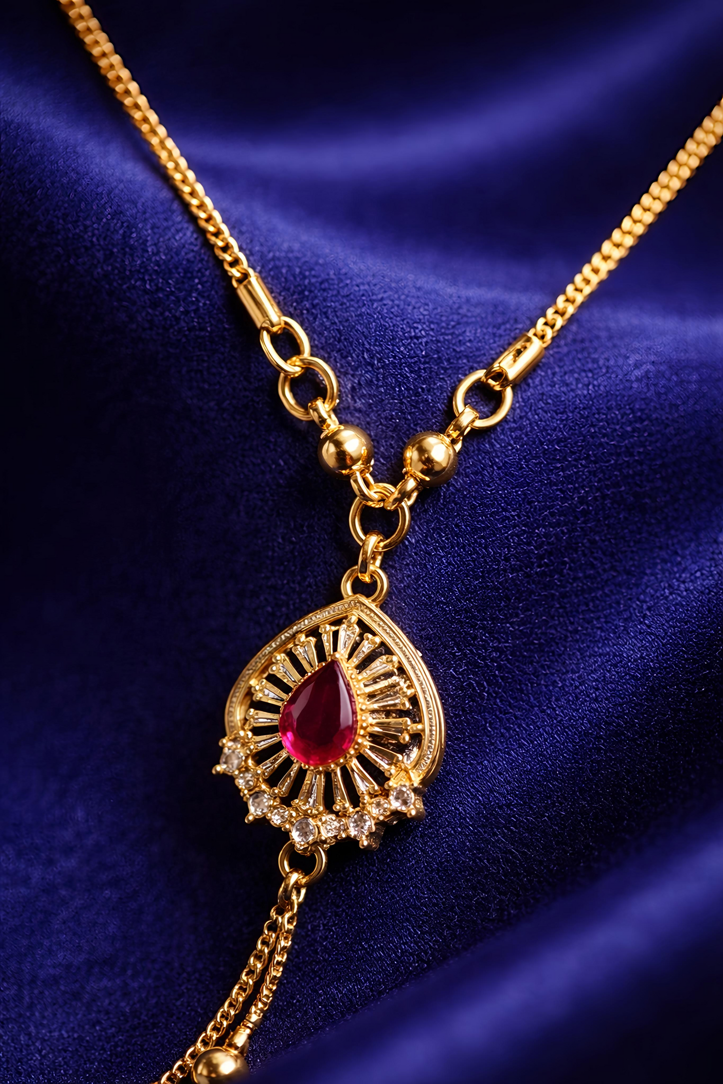 Elegant Gold Plated Ruby Drop Pendant Necklace (WPS1)