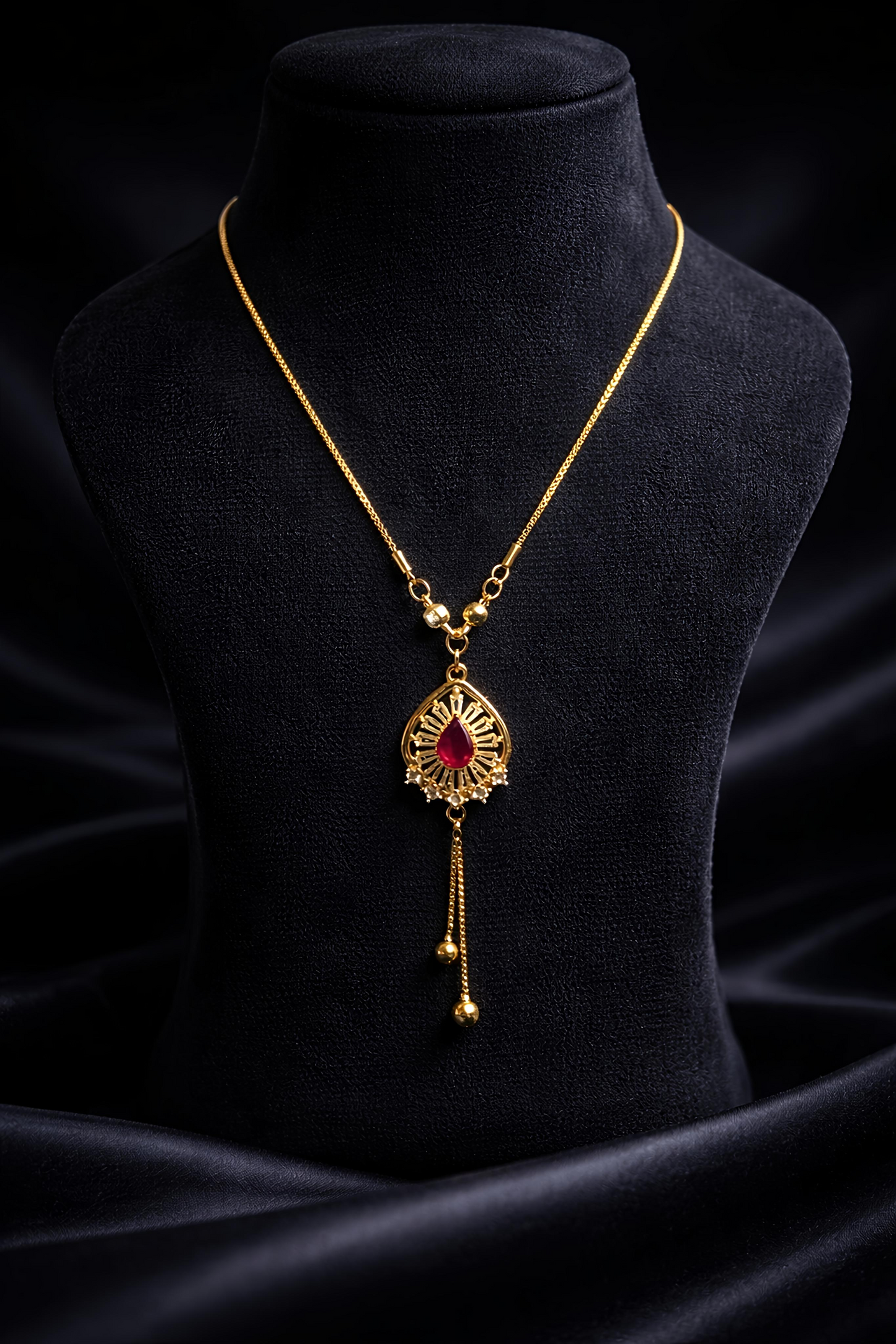Elegant Gold Plated Ruby Drop Pendant Necklace (WPS1)