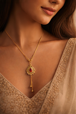 Elegant Gold Plated Ruby Drop Pendant Necklace (WPS1)