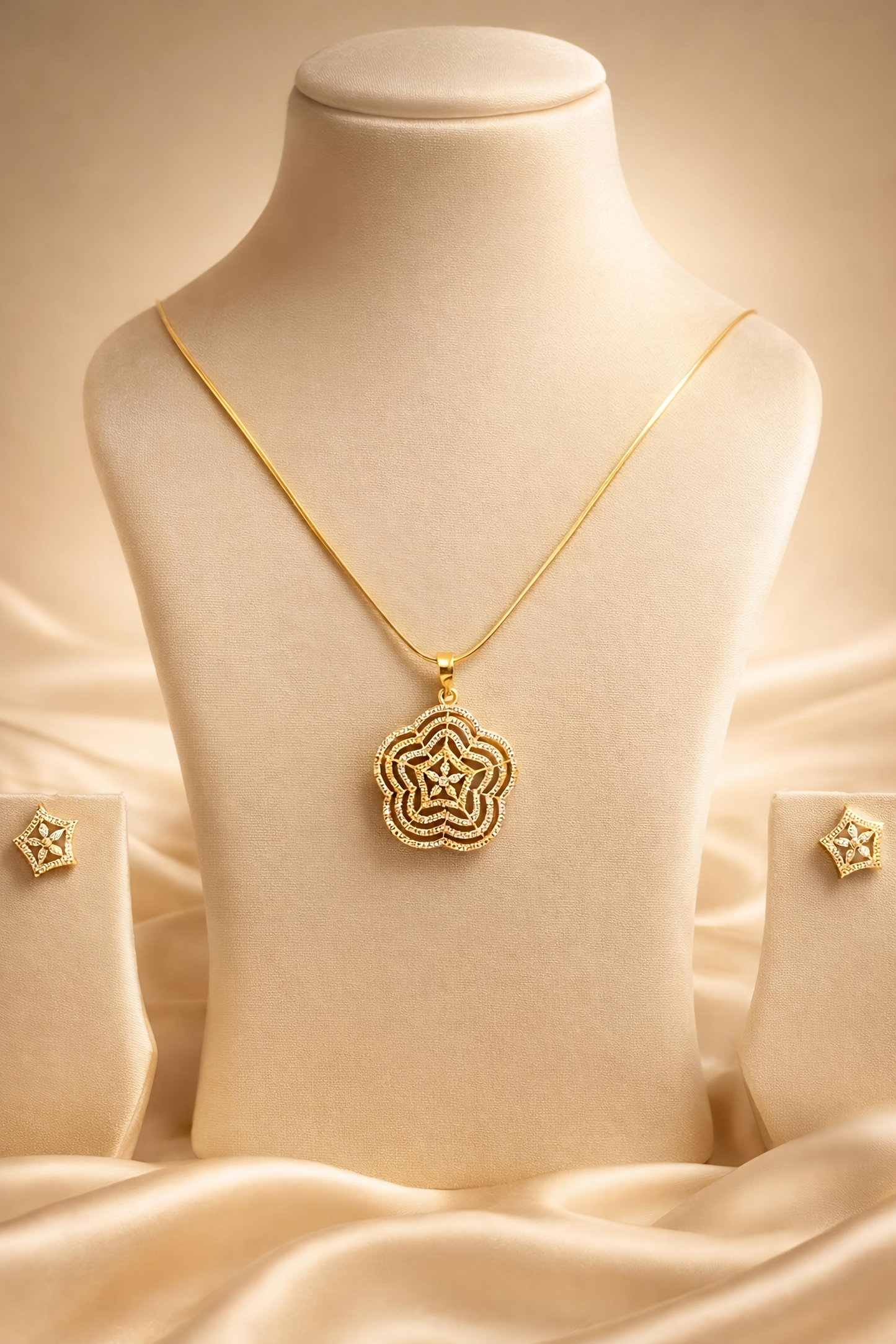 Elegant Gold Plated Floral Star Pendant Necklace Set (WPS7)