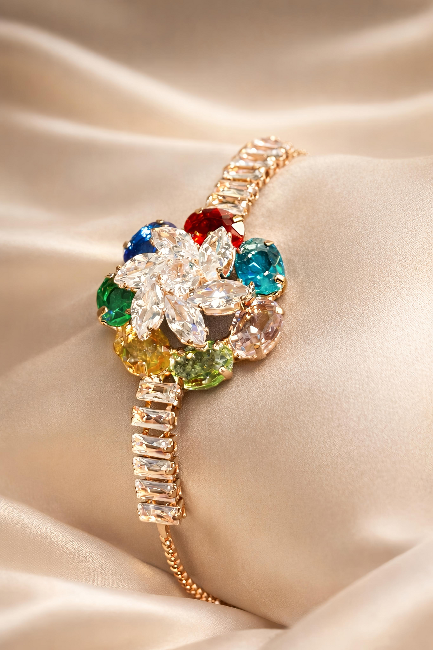 Luxury Multicolor Floral Crystal Bracelet for Women (BAR13)
