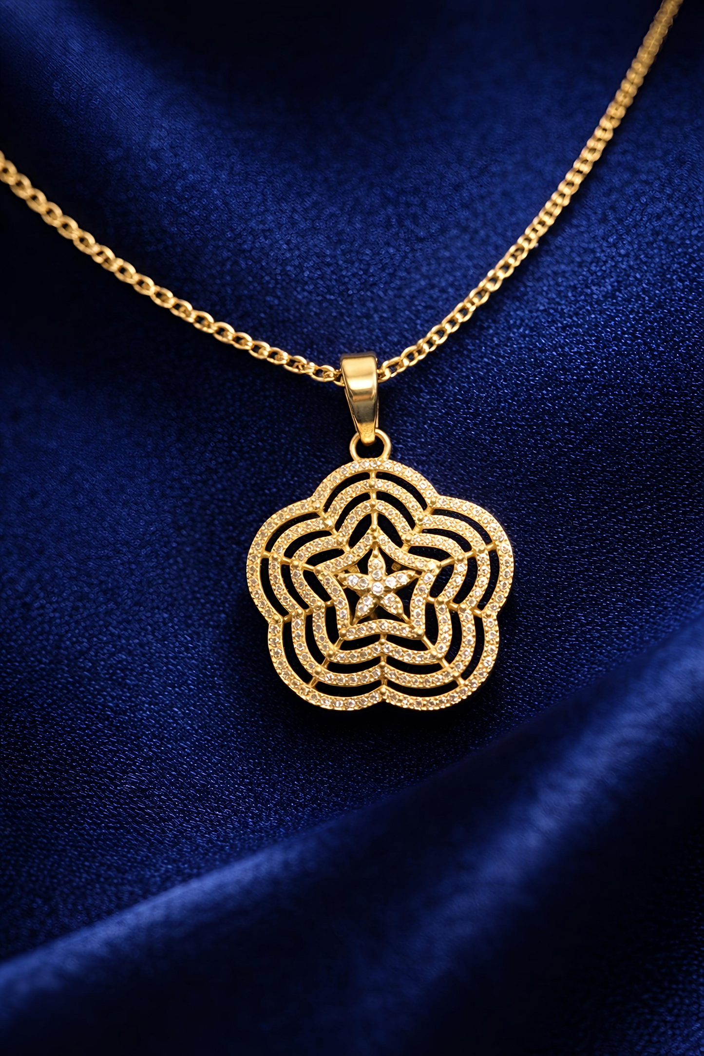 Elegant Gold Plated Floral Star Pendant Necklace Set (WPS7)