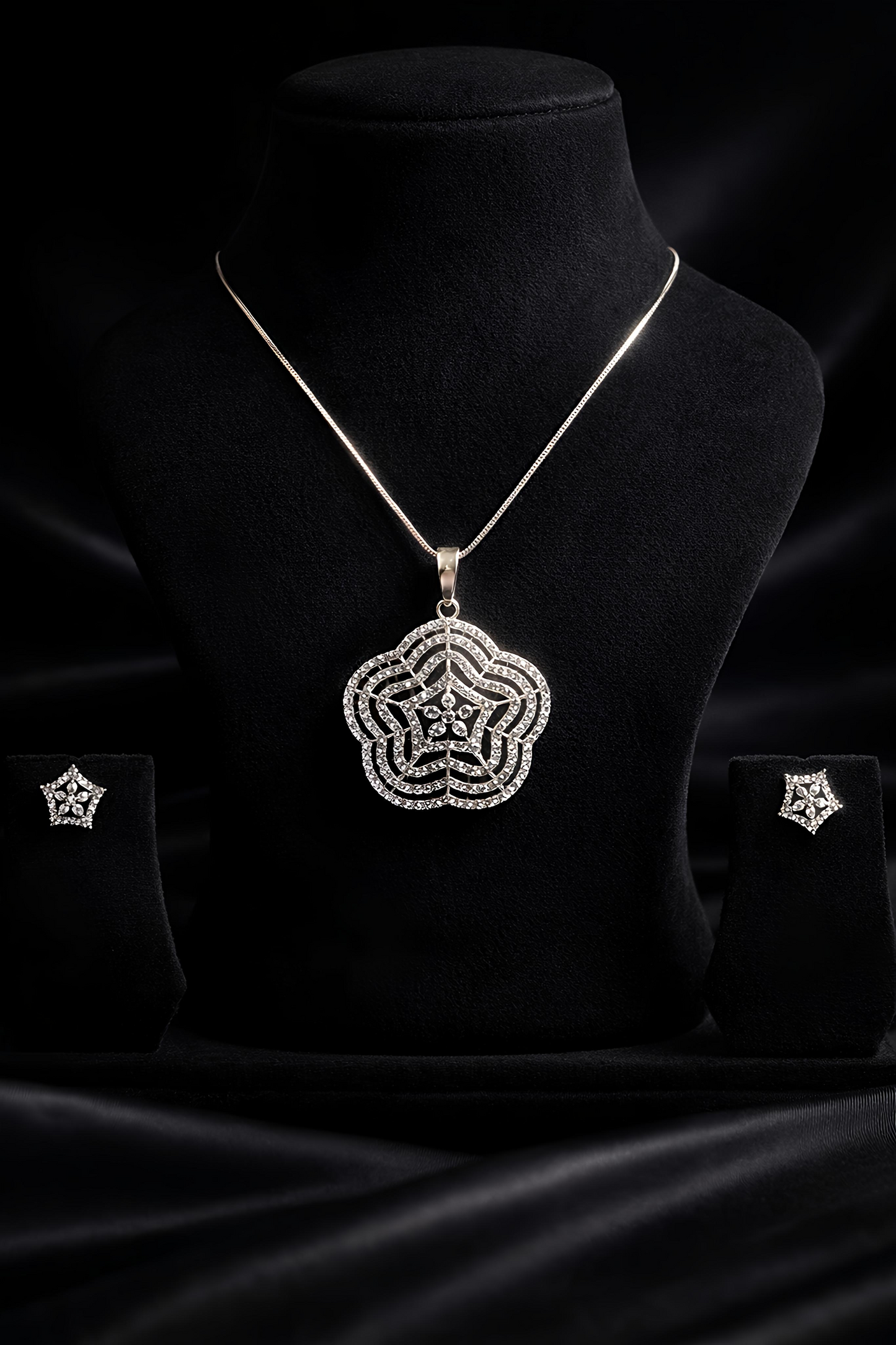 Elegant Silver Plated Floral Pendant Necklace Set (WPS6)