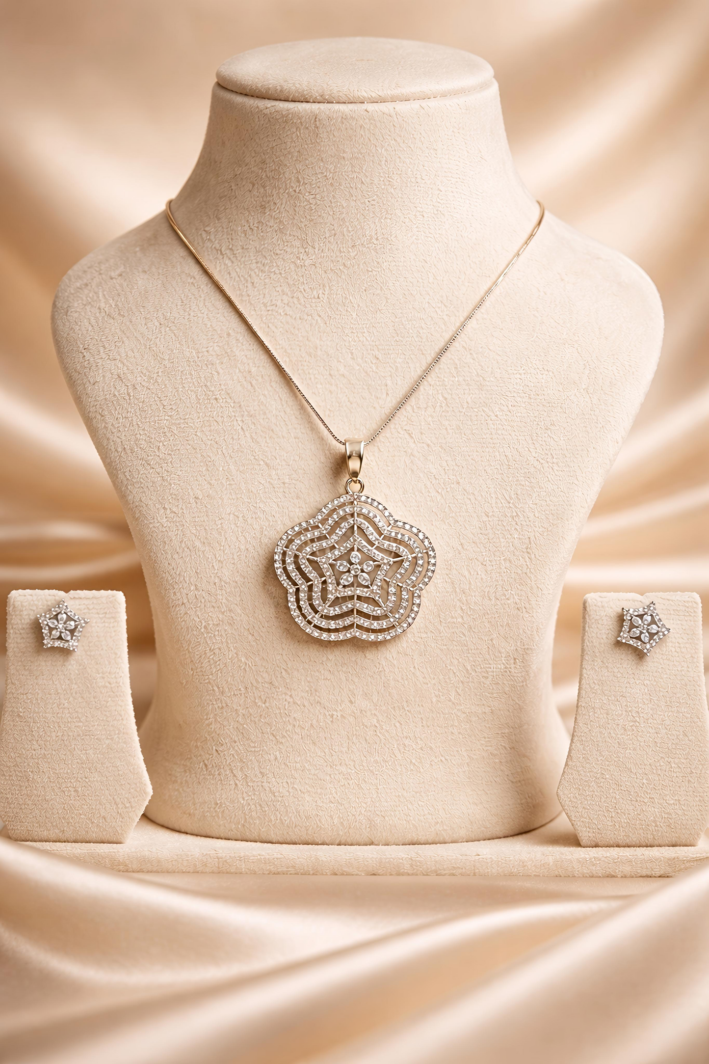 Elegant Silver Plated Floral Pendant Necklace Set (WPS6)