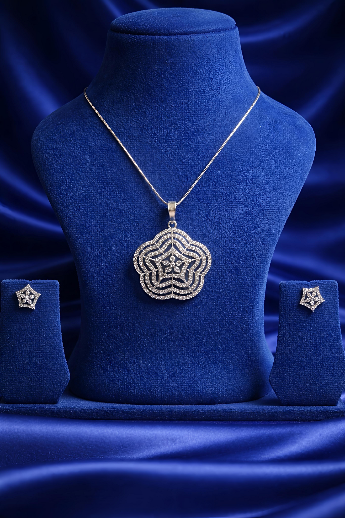 Elegant Silver Plated Floral Pendant Necklace Set (WPS6)