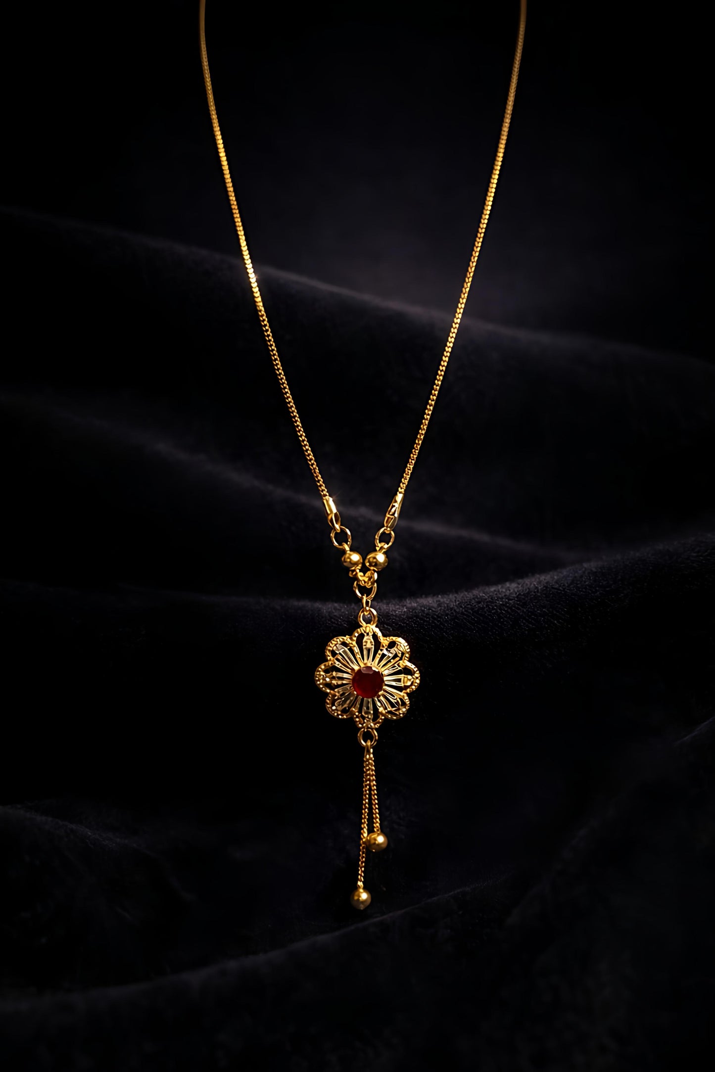 Elegant Gold Plated Floral Tassel Pendant Necklace (WPS9)