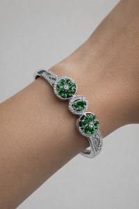 Elegant Green Floral Stone Open Cuff Bracelet (BAR7)