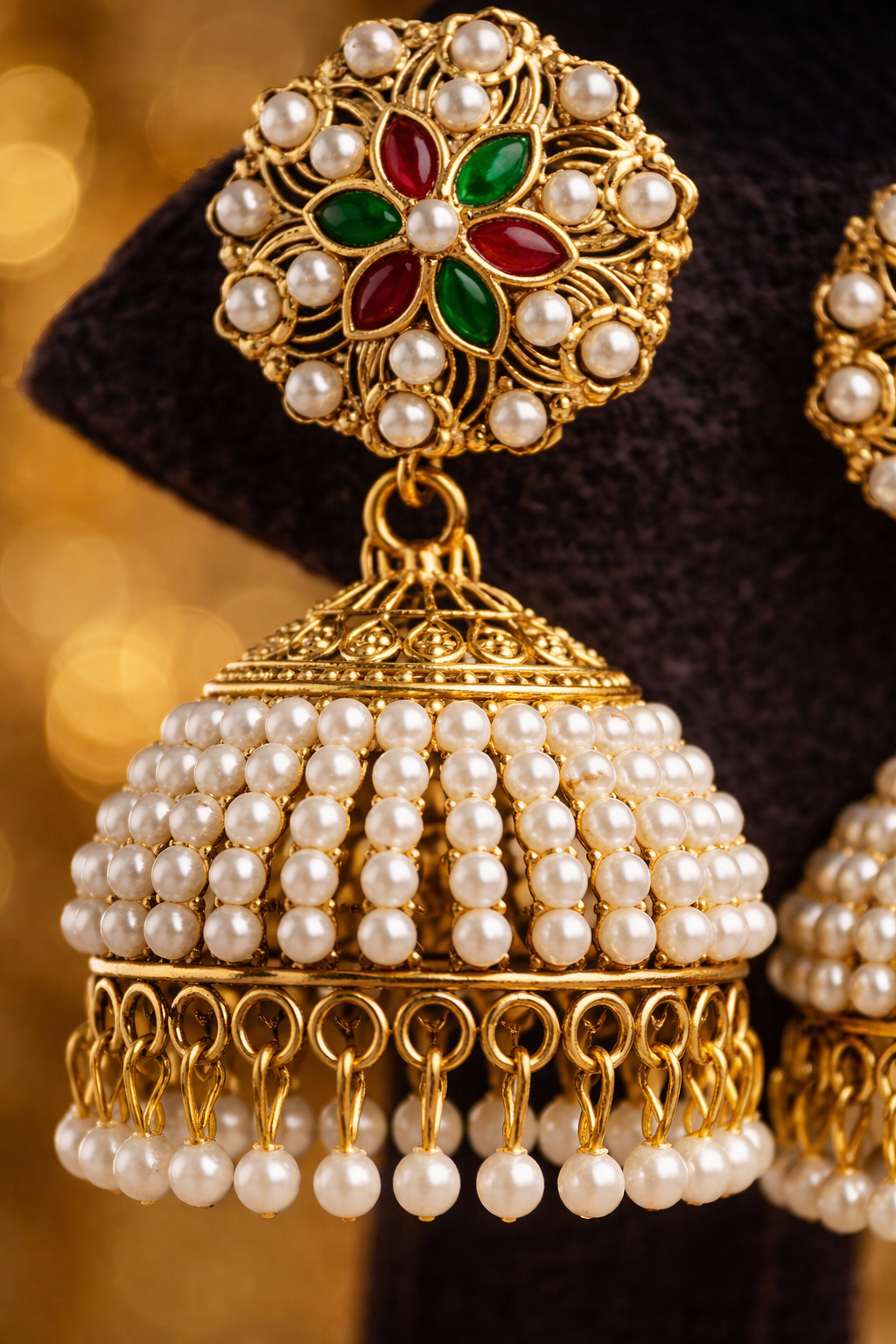 Gold Tone Multicolor Floral Ethnic  Earrings (EAR8)