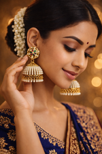 Gold Tone Multicolor Floral Ethnic  Earrings (EAR8)