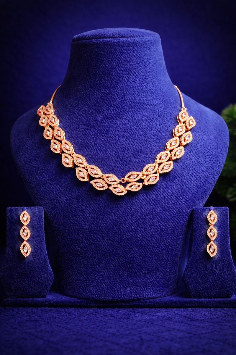 Stylish Gold Plated Leaf Design Necklace Set (MAN12)