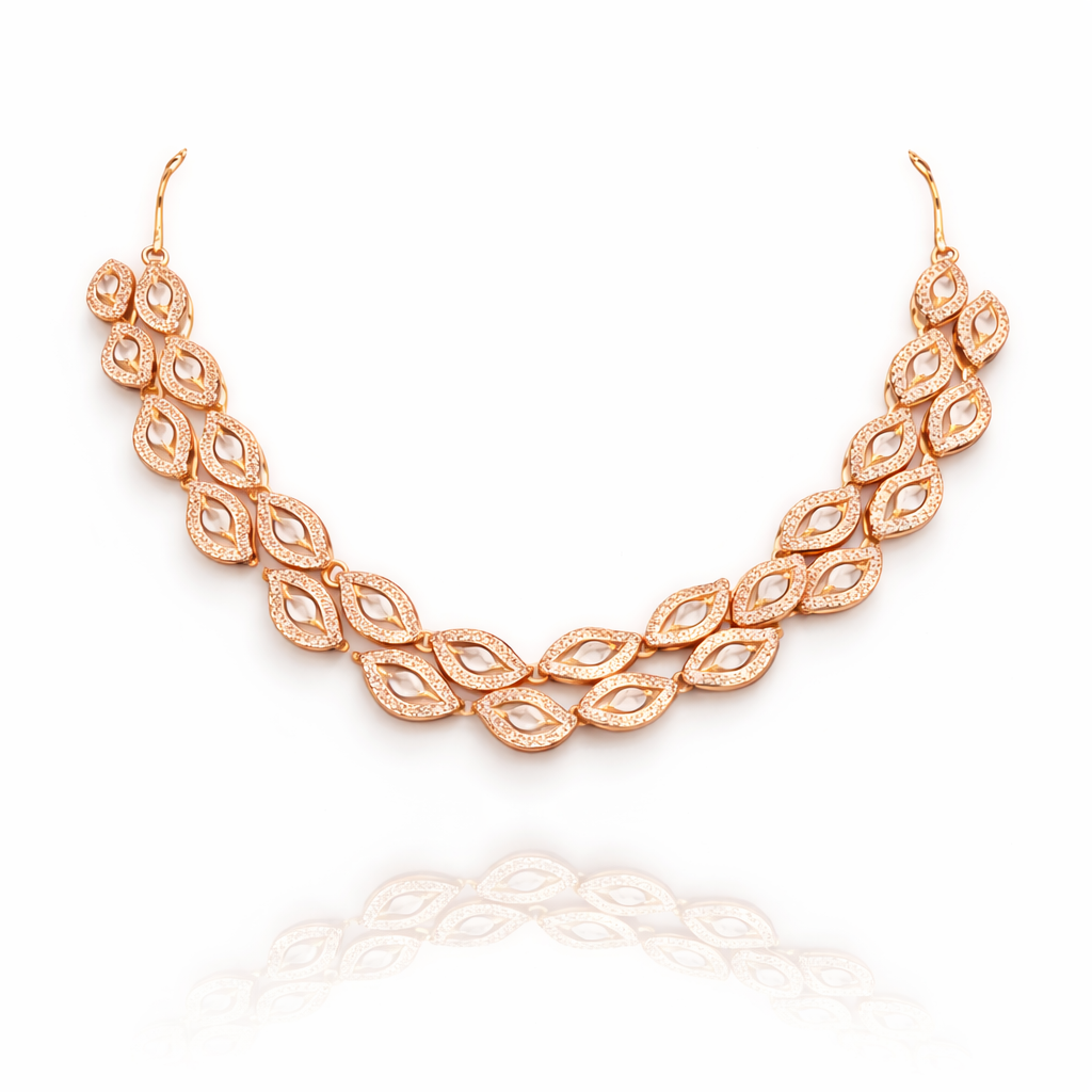 Stylish Gold Plated Leaf Design Necklace Set (MAN12)