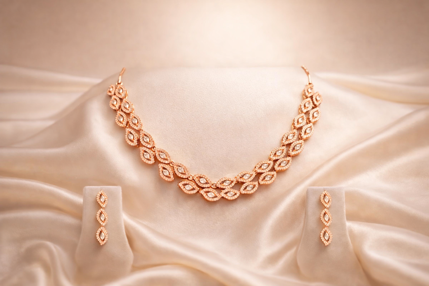 Stylish Gold Plated Leaf Design Necklace Set (MAN12)