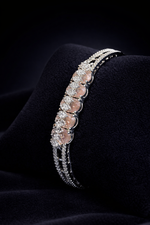 Blush Pink Stone Diamond-Style Silver Bracelet (BAR5)